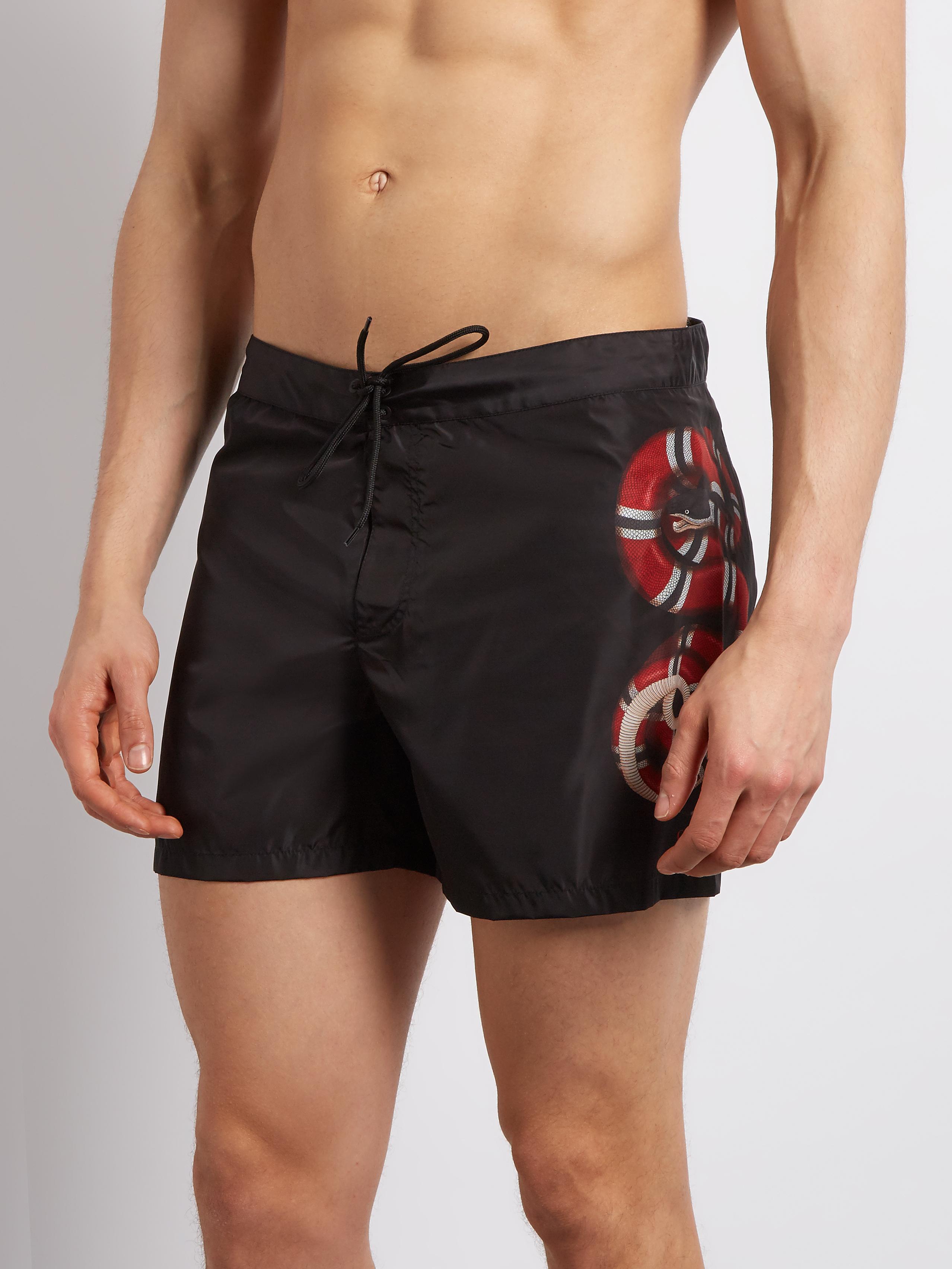 Gucci Synthetic Snakeprint Taffeta Swim Shorts in Black for Men Lyst